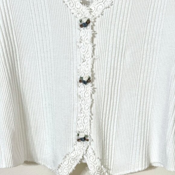 Vtg 90s Sweater Vest Sz L Lace Flowers Ribbed Embellished Grannycore Cottagecore - Picture 3 of 11